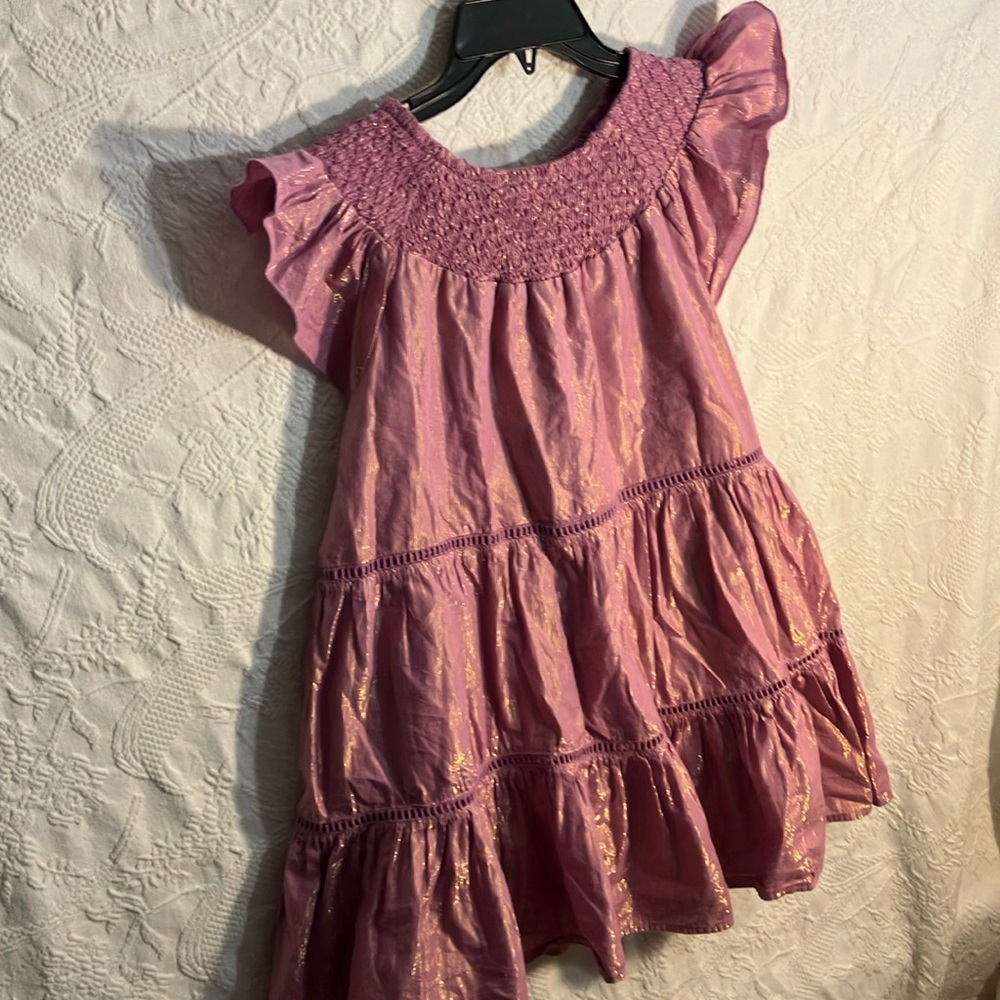 Peek dress with Gold Stripes & Flutter Sleeves, Size 12